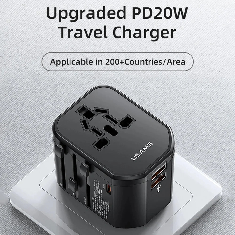 USAMS US-CC179 T59 20W Dual USB + Type-C Universal Travel Charger (US/AU/UK/EU)