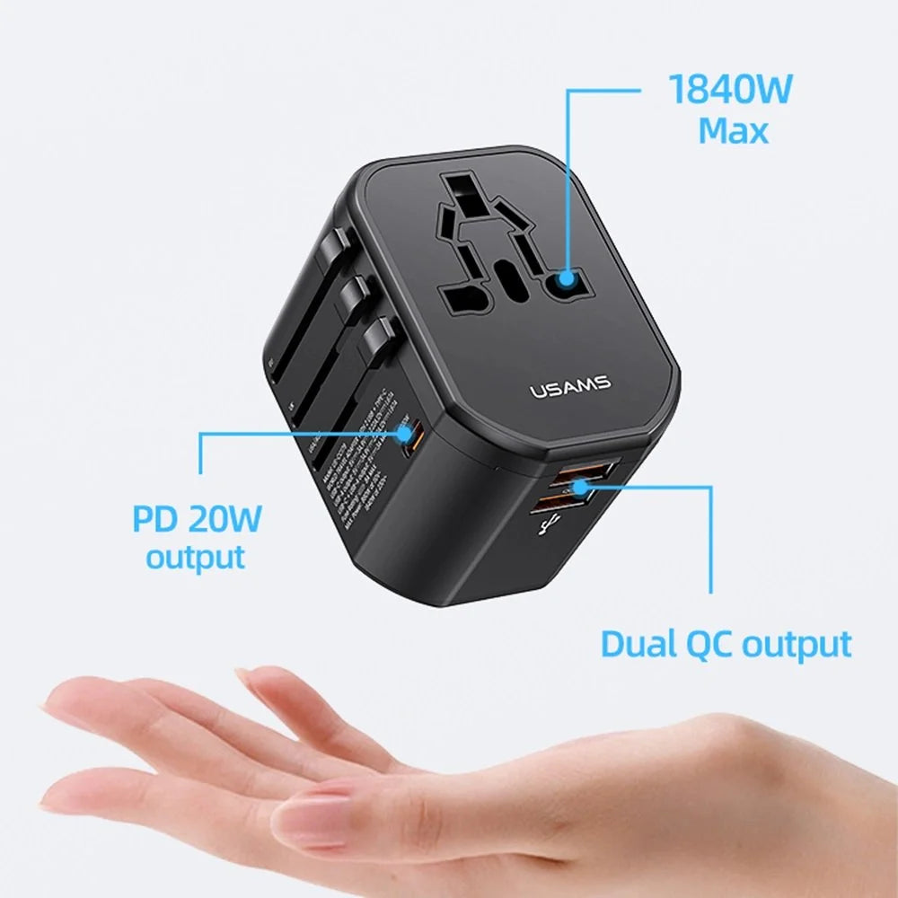 USAMS US-CC179 T59 20W Dual USB + Type-C Universal Travel Charger (US/AU/UK/EU)