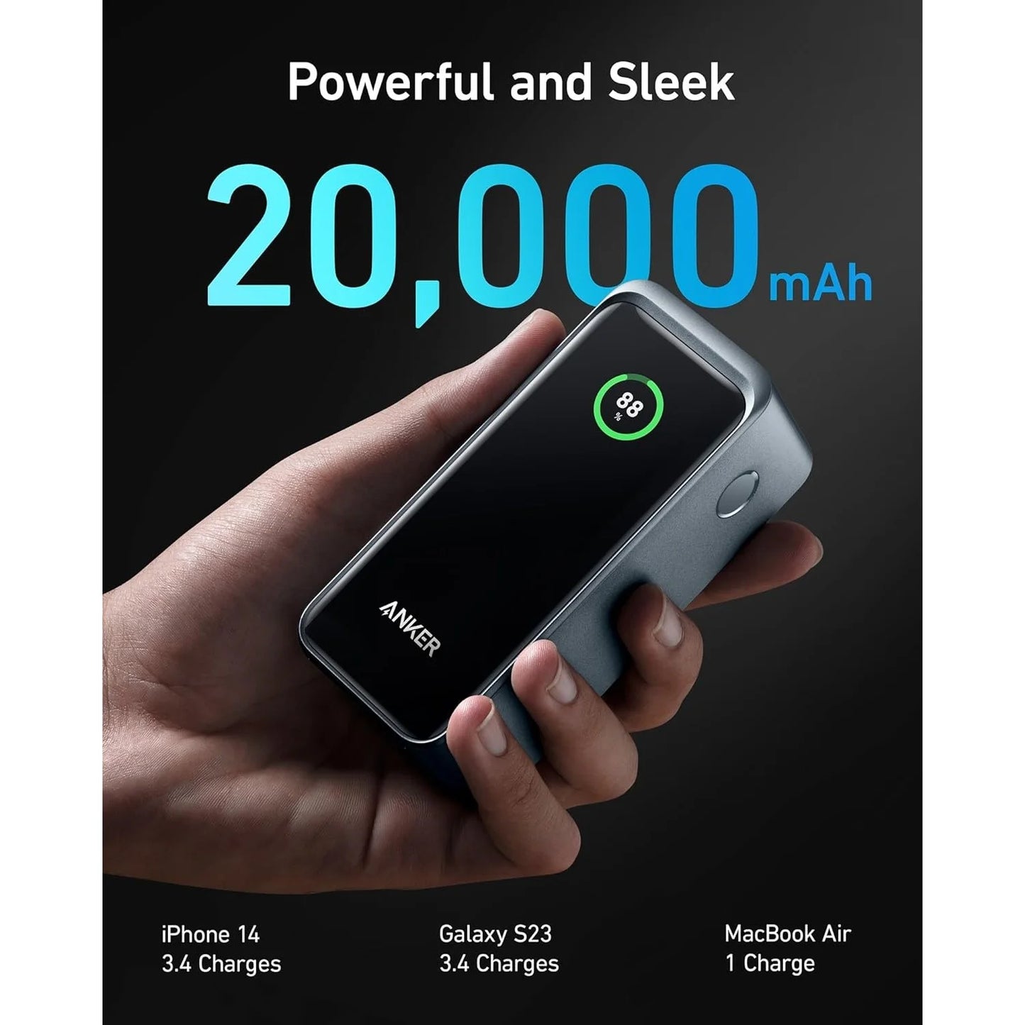 Anker Prime Power Bank 20,000mAh Portable Charger with 200W Output Smart Digital Display 2 USB-C and 1 USB-A Port (Gold)