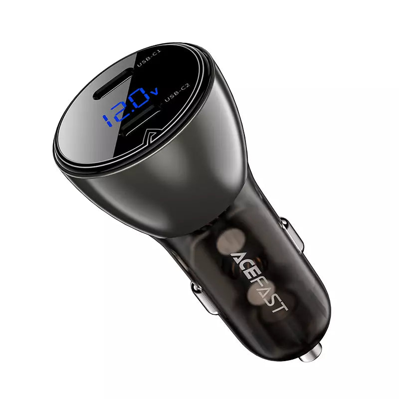 Acefast Fast In Car Charger 60W with Digital Display And 2 USB C Ports – Black