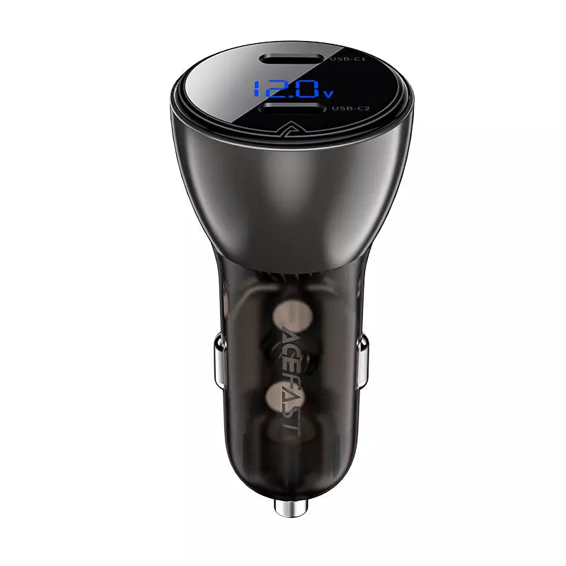 Acefast Fast In Car Charger 60W with Digital Display And 2 USB C Ports – Black