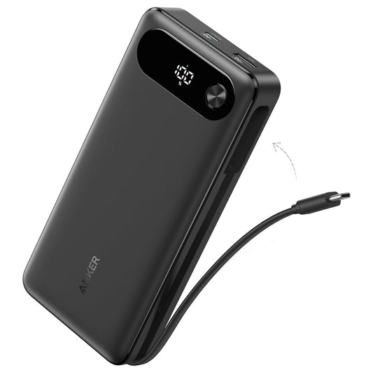 Anker 20,000mAh Power Bank with Built-in USB-C Cable 87W Max Fast Charging for Laptop 2 USB-C and 1 USB-A for MacBook