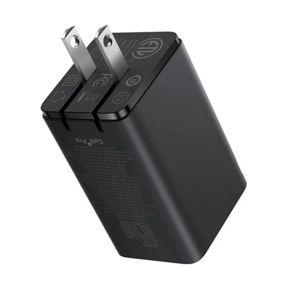 Baseus GaN6 Pro Fast Charger 2C + 2U 65W US with USB-C/USB-C Cable – Black