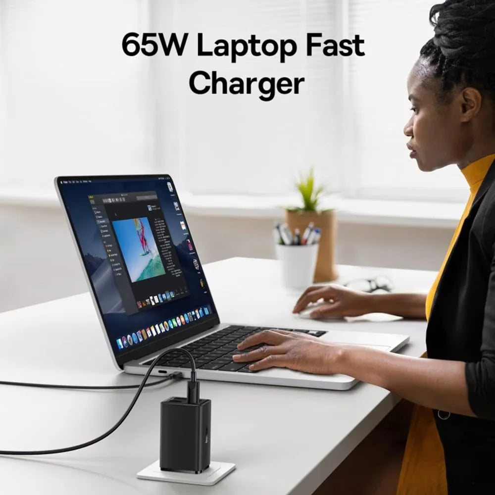 Baseus GaN6 Pro Fast Charger 2C + 2U 65W US with USB-C/USB-C Cable – Black