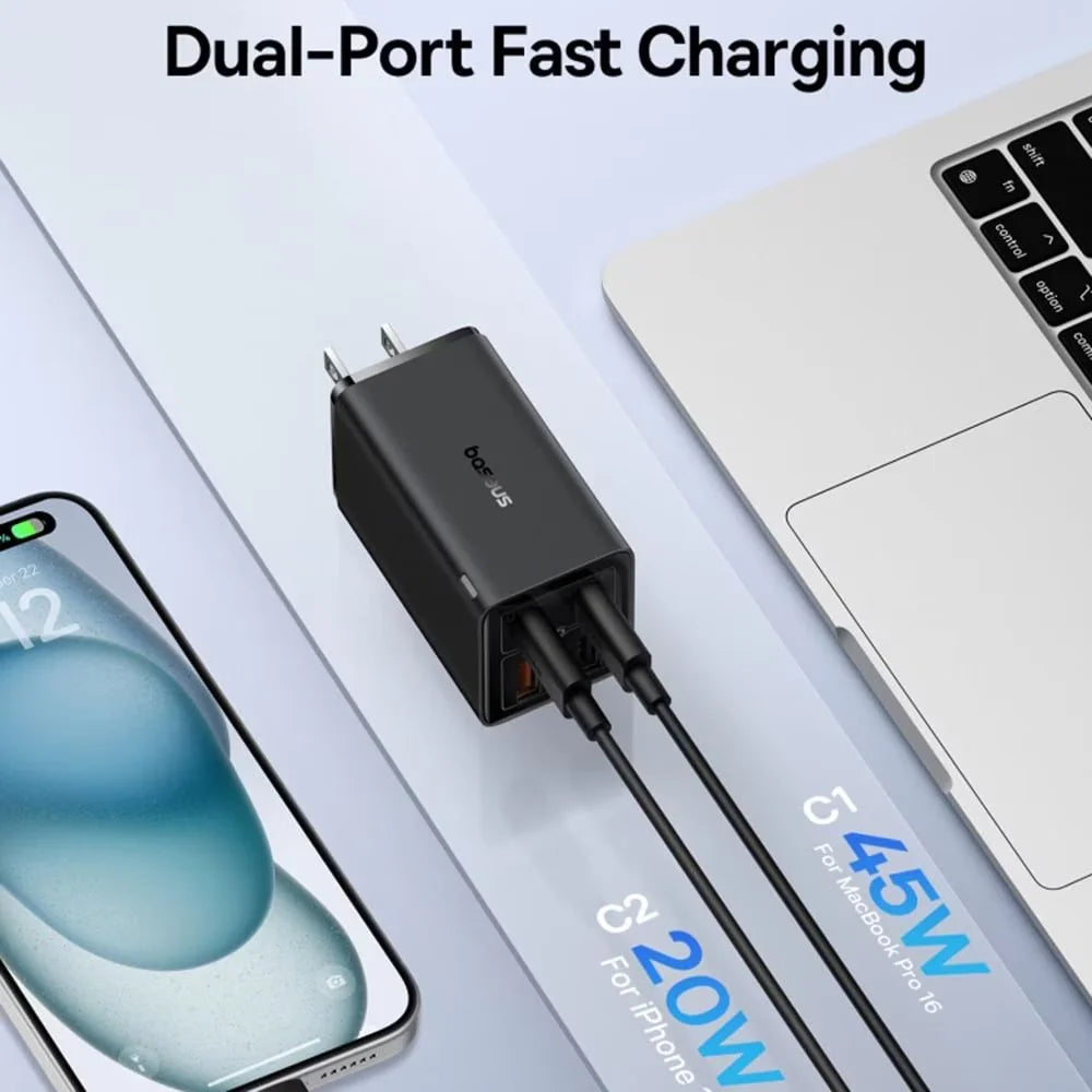 Baseus GaN6 Pro Fast Charger 2C + 2U 65W US with USB-C/USB-C Cable – Black