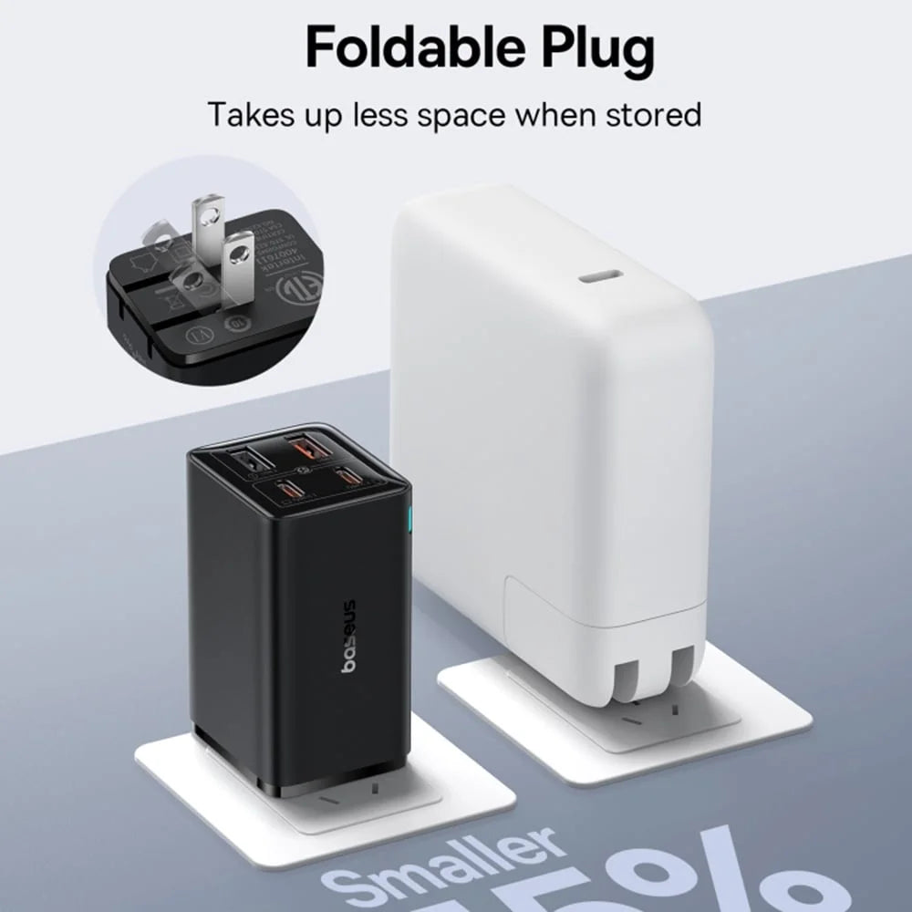Baseus GaN6 Pro Fast Charger 2C + 2U 65W US with USB-C/USB-C Cable – Black