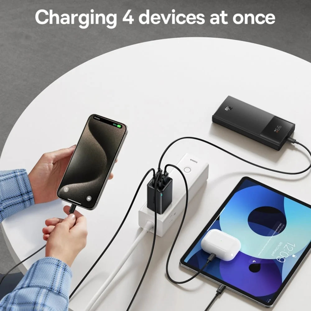 Baseus GaN6 Pro Fast Charger 2C + 2U 65W US with USB-C/USB-C Cable – Black