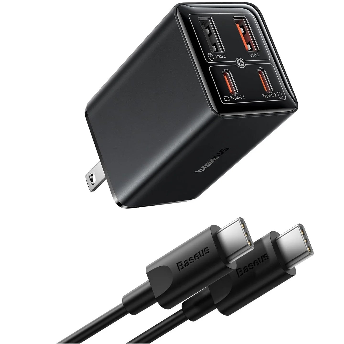 Baseus GaN6 Pro Fast Charger 2C + 2U 65W US with USB-C/USB-C Cable – Black