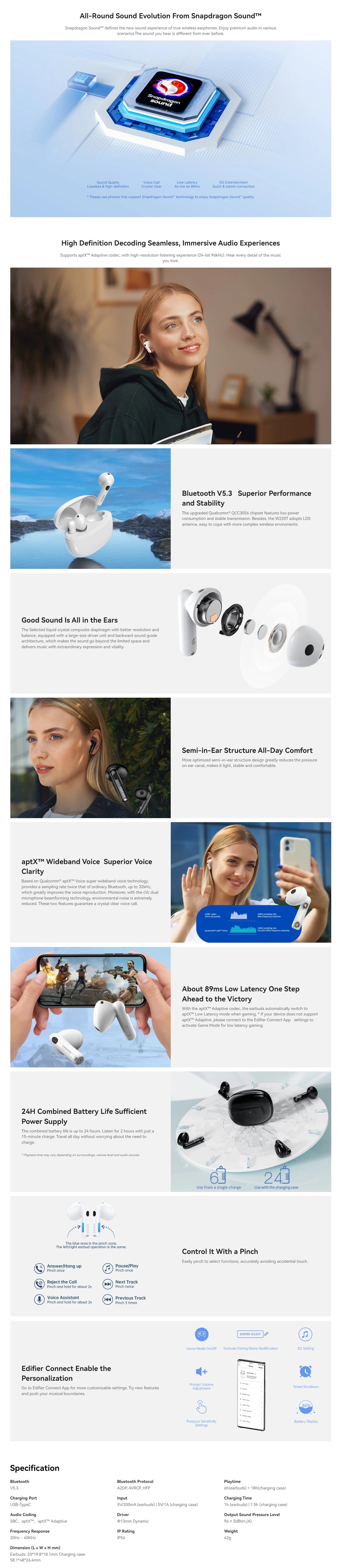 Edifier W220T True Wireless Earbuds Headphones