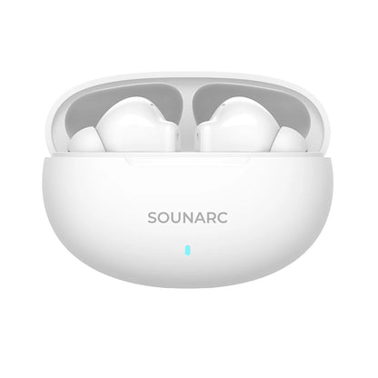 SOUNARC Q1 Earbuds Wireless Bluetooth Earphone, 28 Hours of Playtime, Ergonomic Fit, Shaking Bass. Clear Call, Touch Control – White