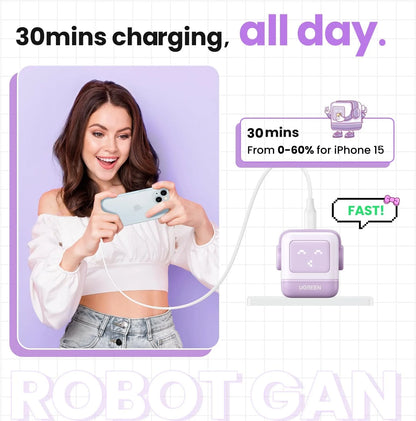 UGREEN RG 30W USB C Charger Nexode Robot GaN Fast Block Compact Wall Power Adapter for iPhone 15 Pro Max/14/13 Galaxy