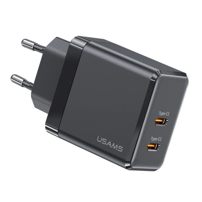 USAMS US-CC172 T54 40W Dual Type-C Ports GaN Charger EU Plug (Black)