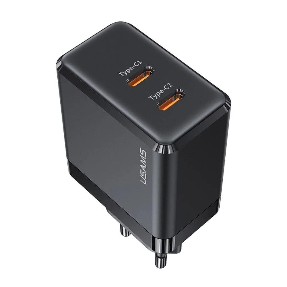USAMS US-CC172 T54 40W Dual Type-C Ports GaN Charger EU Plug (Black)