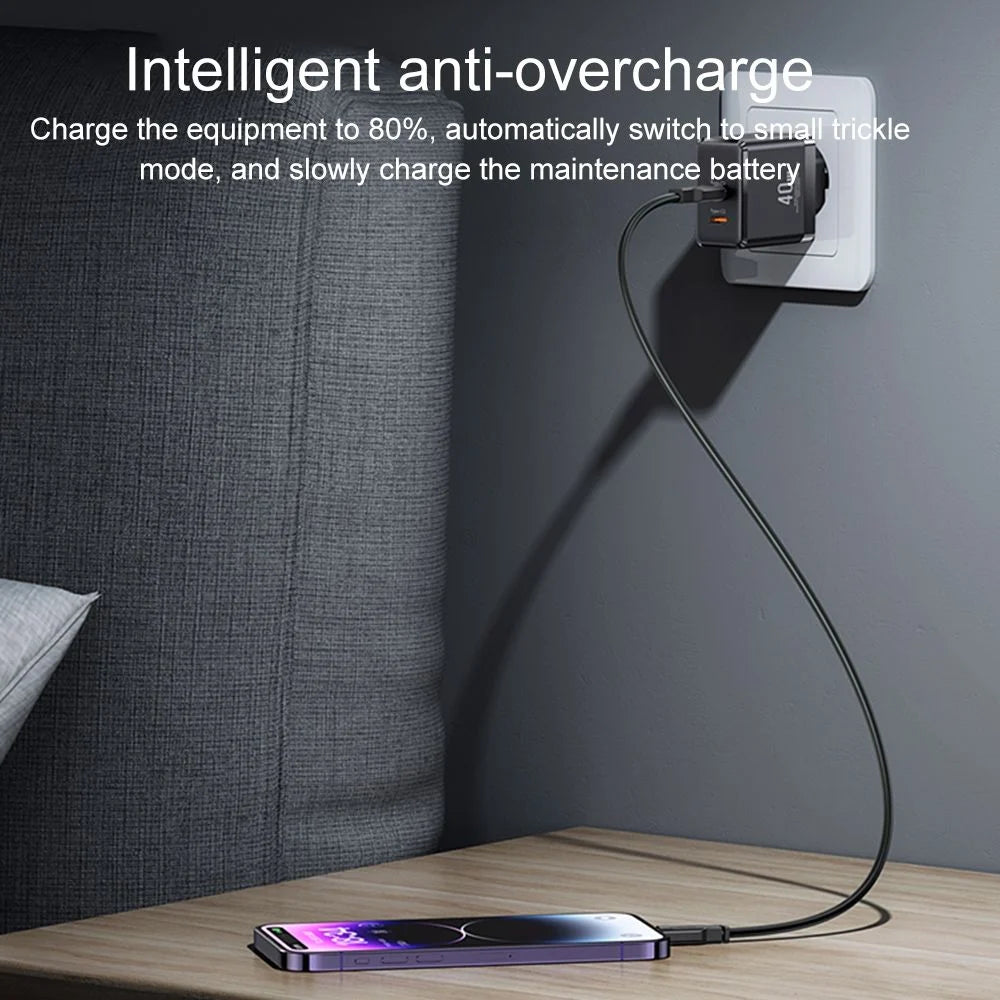 USAMS US-CC172 T54 40W Dual Type-C Ports GaN Charger EU Plug (Black)