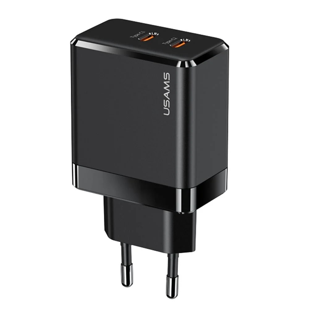 USAMS US-CC172 T54 40W Dual Type-C Ports GaN Charger EU Plug (Black)