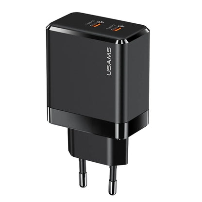 USAMS US-CC172 T54 40W Dual Type-C Ports GaN Charger EU Plug (Black)