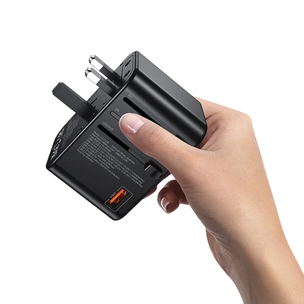 USAMS CC199 T62 65W Dual Type-C + USB Universal Travel Adapter (US/AU/UK/EU) - Charger