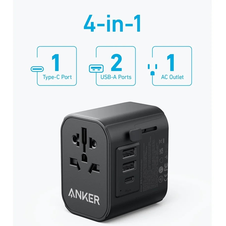 Anker 312 Wall Charger with Travel Plug 1-Port USB-C 2-Ports USB-A 30W Outlet Extender