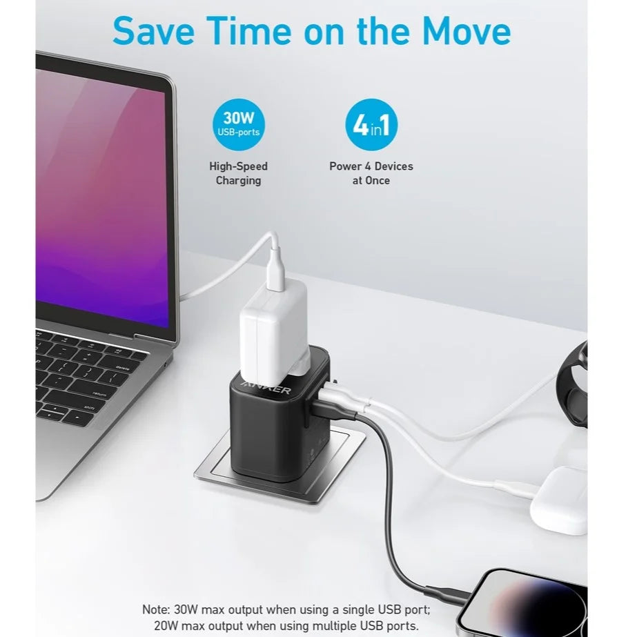Anker 312 Wall Charger with Travel Plug 1-Port USB-C 2-Ports USB-A 30W Outlet Extender