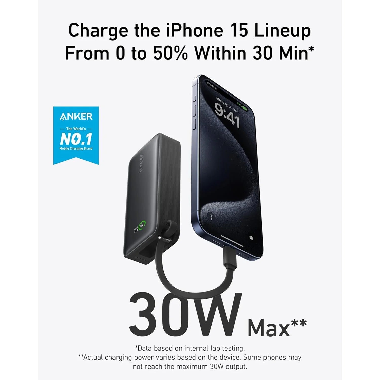 Anker 611 Nano Power Bank (30W Built-In USB-C Cable) - Power Bank