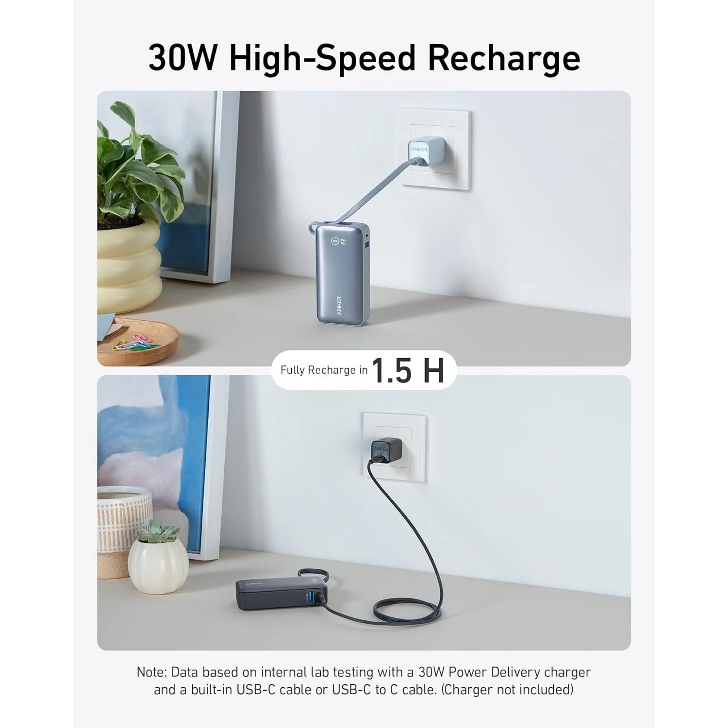 Anker 611 Nano Power Bank (30W Built-In USB-C Cable) - Power Bank