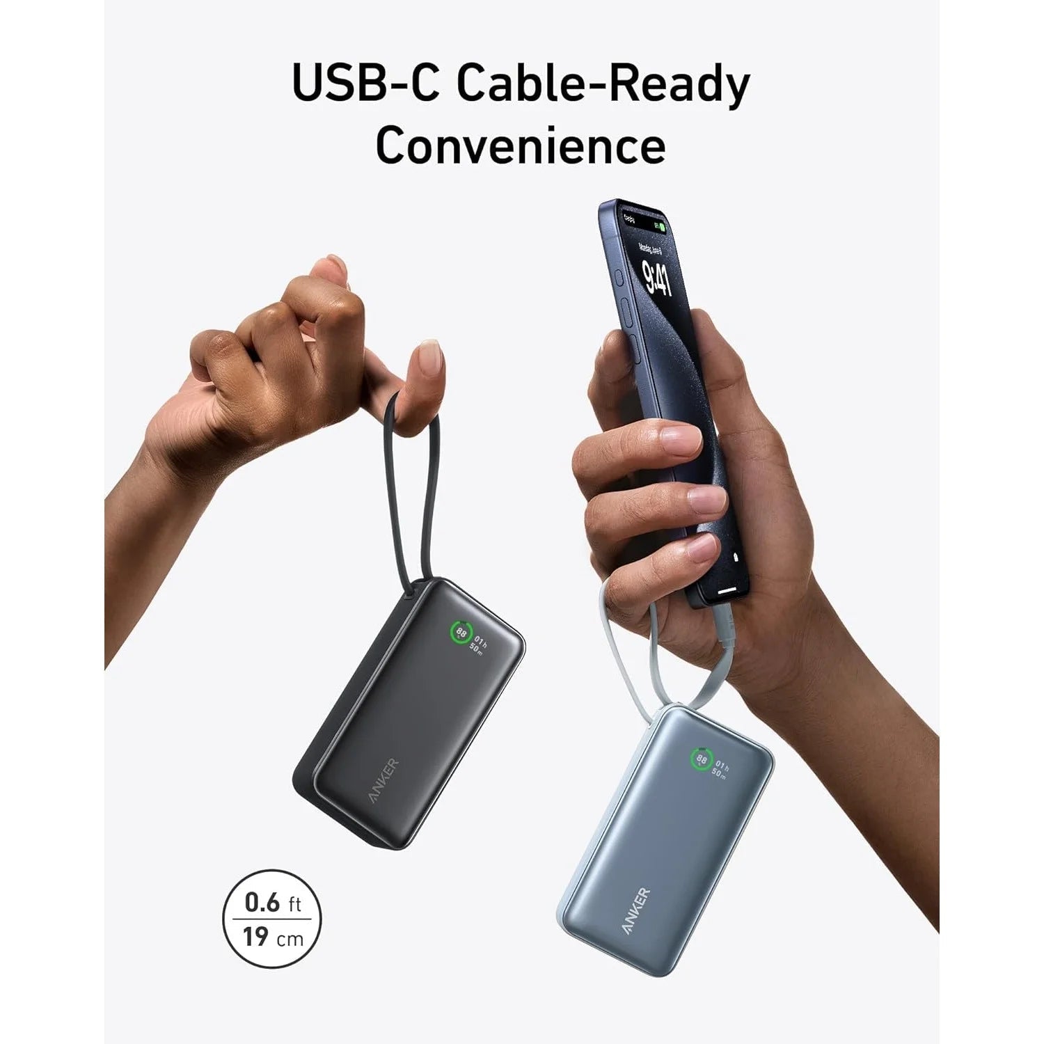 Anker 611 Nano Power Bank (30W Built-In USB-C Cable) - Power Bank