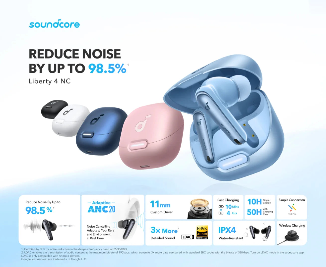 Anker Soundcore Liberty 4 NC Wireless Noise Cancelling Earbuds – Navy Blue