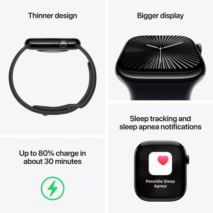 Apple Watch Series 10 (GPS) 46mm Aluminum Case with Black Sport Band – Jet Black